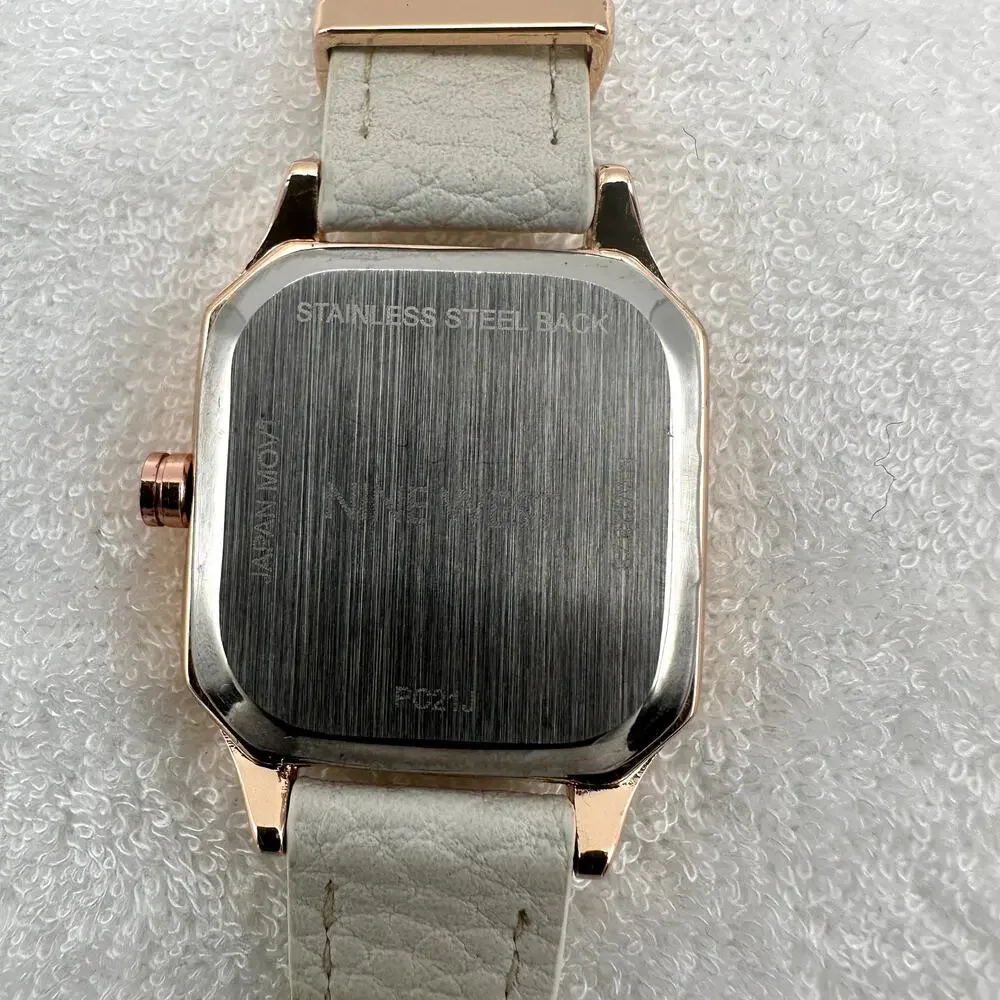 Nine West Women's Rose Gold-Tone Quartz Watch White Leather Strap